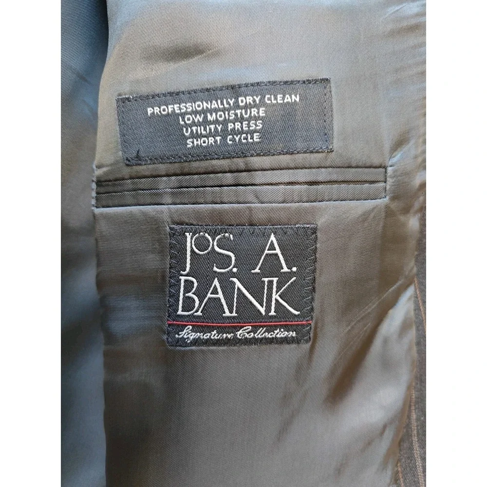 Jos A Bank Mens Wool Sports Coat 46R Charcoal Brown Stripe 2 Button W605